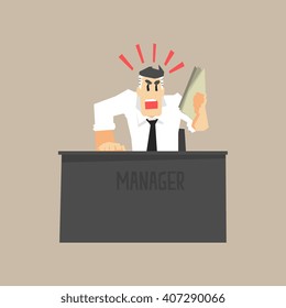 Angry Top Manager Primitive Geometric Cartoon Style Flat Vector Design Isolated Illustration