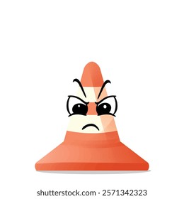 angry traffic cone mascot vector illustrations. fun and playful concept. job, tools, building, workers, safety, city, construction equipment, renovation and restoration themes