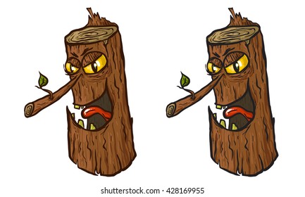 angry tree stump cartoon illustration. 