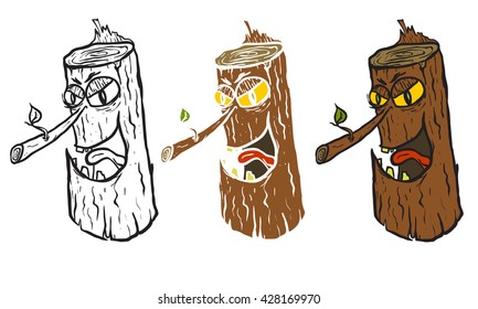 angry tree stump cartoon illustration. 