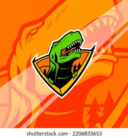 Angry t-rex dinosaur esport gaming mascot logo illustration. Tyrannosaurus rex mascot.