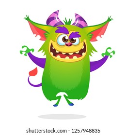 Angry troll cartoon dancing. Halloween children illustration