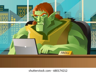 angry troll using a computer in the office