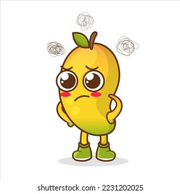 angry tropical mango fruit cartoon, cute mango character with angry expression.