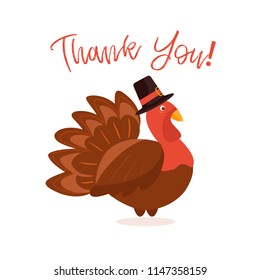 Angry turkey wishing happy thanksgiving. Thank you greeting card