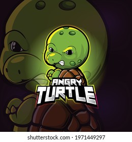 Angry turtle mascot esport logo design of illustration