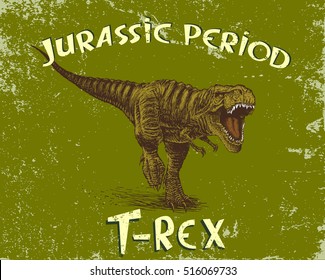 Angry tyrannosaur rex.Grunge style. Jurassic period.Vector illustration