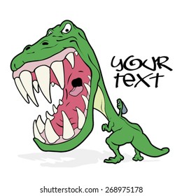 An angry tyrannosaurus roaring and writing graffiti in cartoon style. Isolated on white with space for placing text.