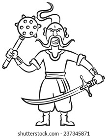 Angry Ukrainian Cossack with mace and sword