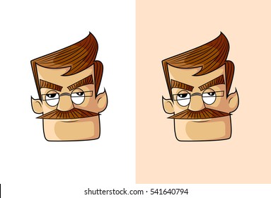 Angry Uncle Cartoon Face. Vector Illustration