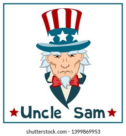 Angry uncle Sam in cartoon style isolated on white background