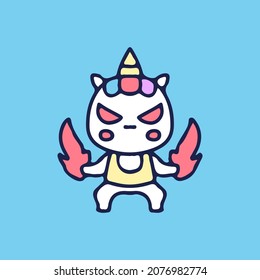 Angry unicorn with fire illustration. Vector graphics for t-shirt prints and other uses.