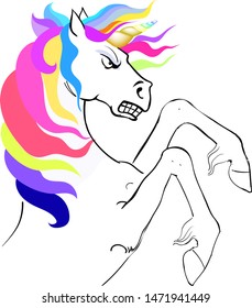 angry unicorn illustration sticker vector