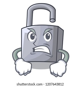 Angry unlocking padlock on the cartoon gate
