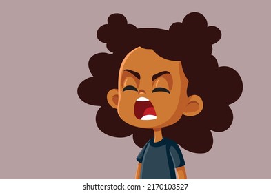 
Angry Upset Girl Feeling Furious Vector Cartoon Illustration. Rude insolent brat yelling with entitlement and rage
