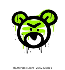 Angry urban grafitti bear doll spray painted. Sprayed textured teddy vector illustration.