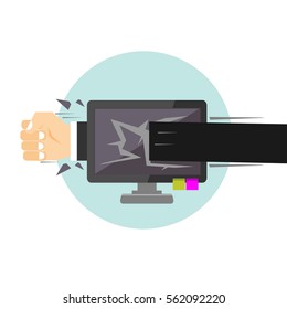 Angry User Punching Monitor Illustration Concept Stock Vector (Royalty ...