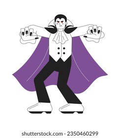 Angry vampire monster monochrome concept vector spot illustration. Horror dracula 2D flat bw cartoon character for web UI design. Paranormal. Classic Halloween isolated editable hand drawn hero image