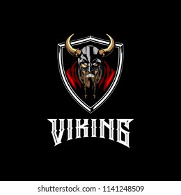 angry Viking head badge logo vector template