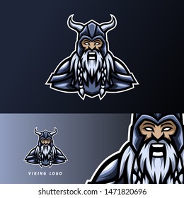 angry viking sport esport logo design template with armor, helmet, thick beard and mustache for team, company, personal