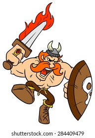 Angry Viking stand with sword and shield