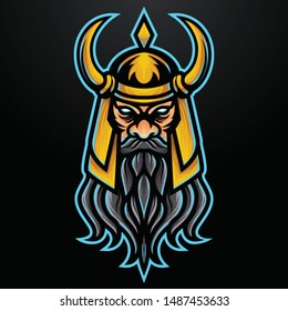 Angry Vikings E-sports With Gold Helmet and Beard Blue Eyes Suitable For Logo