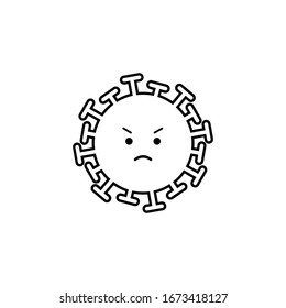Icono de borde de virus enojado en fondo gris. Emociones.Coronavirus. Icono negro