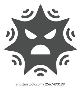 Angry virus emoticon solid icon, hacker attacks concept. Vector graphics. Boom of computer virus sign on white background, glyph style icon for mobile or web design