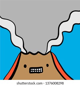 Angry volcano hand drawn illustration in cartoon style minimalism