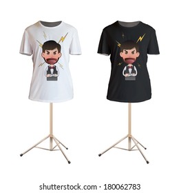 Angry waiter and shouting printed on white shirt. Vector design