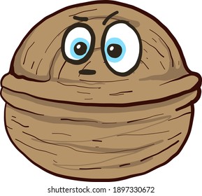 Angry walnut, illustration, vector on a white background.