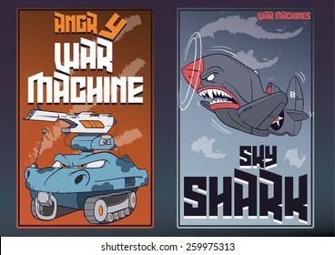 Angry war machines with human features, poster concepts