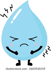 Angry water drop character illustrating water pollution and global warming issues.
