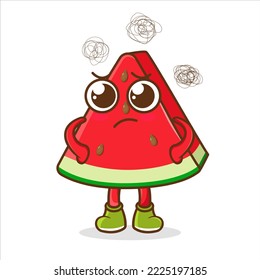 Angry watermelon, illustration, vector on white background.