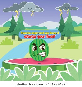 Angry Watermelon Kids cartoon background, Full Vector