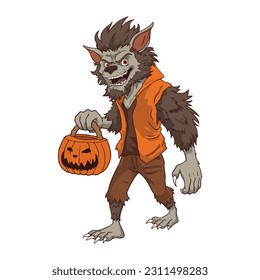 Angry Werewolf bring halloween pumpkin bag