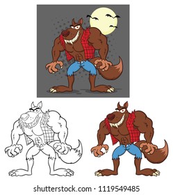 Angry Werewolf Cartoon Mascot Character Set. Vector Collection Isolated On White Background