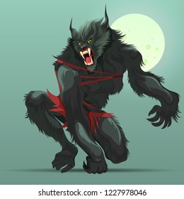 Angry werewolf monster turning under full moon poster