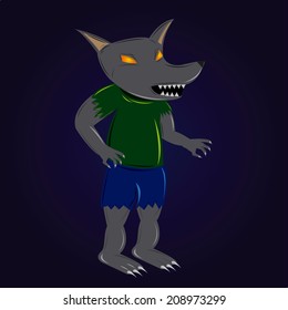 an angry werewolf on a purple background