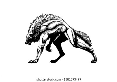 Angry werewolf roar vector art illustration graphic evil tatoo poster