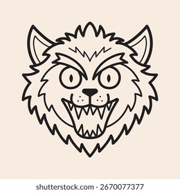 Lobisomem irritado ou homem lobo rosto rugido ícone de contorno com boca aberta, olhos loucos e grandes ouvidos prontos para o halloween