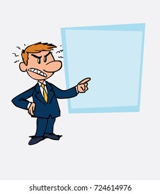 Angry white businessman is showing, as in a presentation, the data you want.