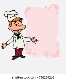 Angry white chef is showing, as if he were in front of a blackboard, the data you want.
