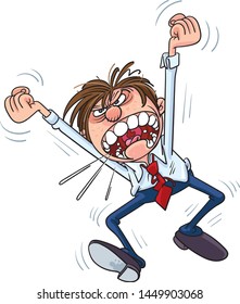 Angry white collar worker shouting and clenching his fist
