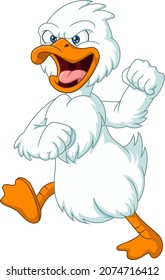 Angry white duck cartoon mascot