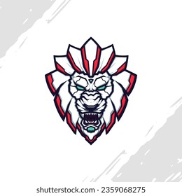 Angry White Lion Robot Head Mascot Logo