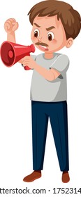 Angry white man with megaphone illustration