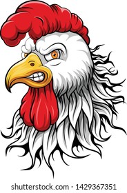 angry white rooster head mascot