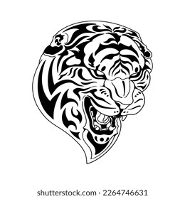 Angry white tiger vector black and white design