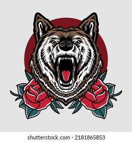 angry wild animal head expression illustration